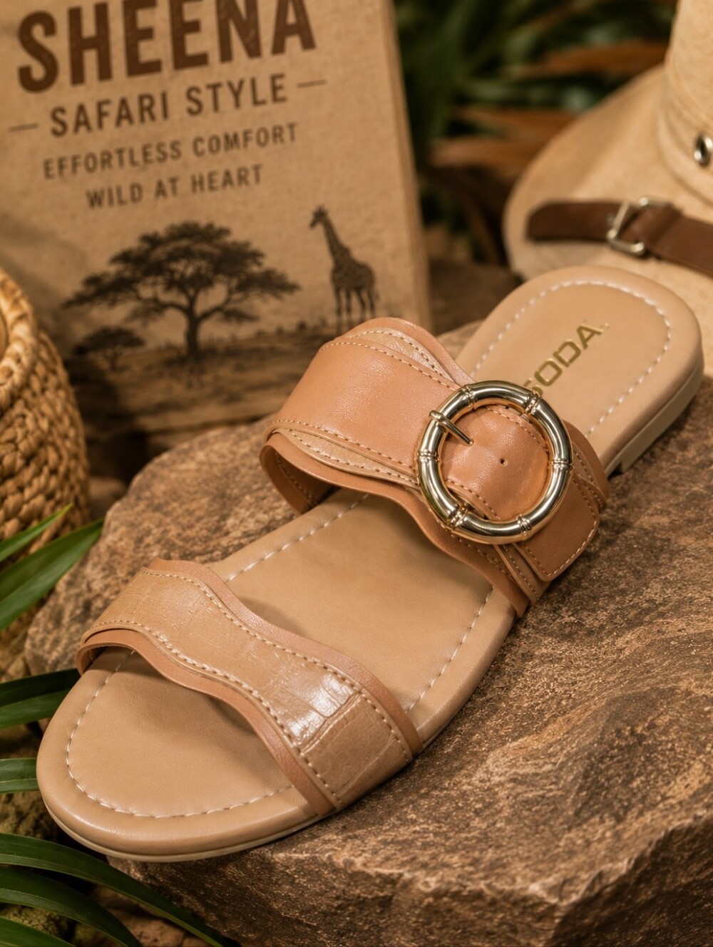 SODA SHEENA Tan & Croc Embossed Slide Sandals – Women’s Size 10 – New in Box